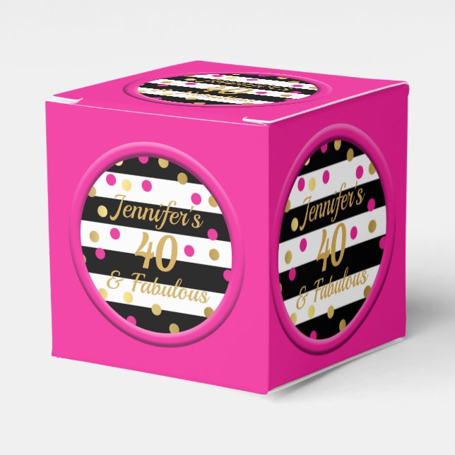 40 and Fabulous Hot Pink Black Favor Boxes (Front Side)