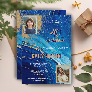 40 and Fabulous Marble Glitter 2 Photo Birthday Invitation