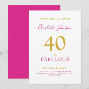 40 and Fabulous Minimalist 40th birthday Gold Pink Invitation