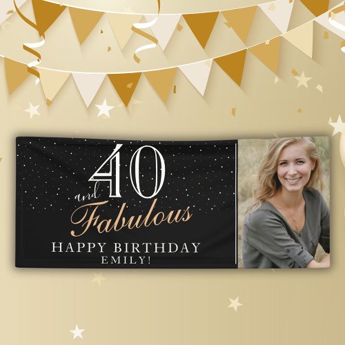 40 and Fabulous Modern Black 40th Birthday Photo Banner