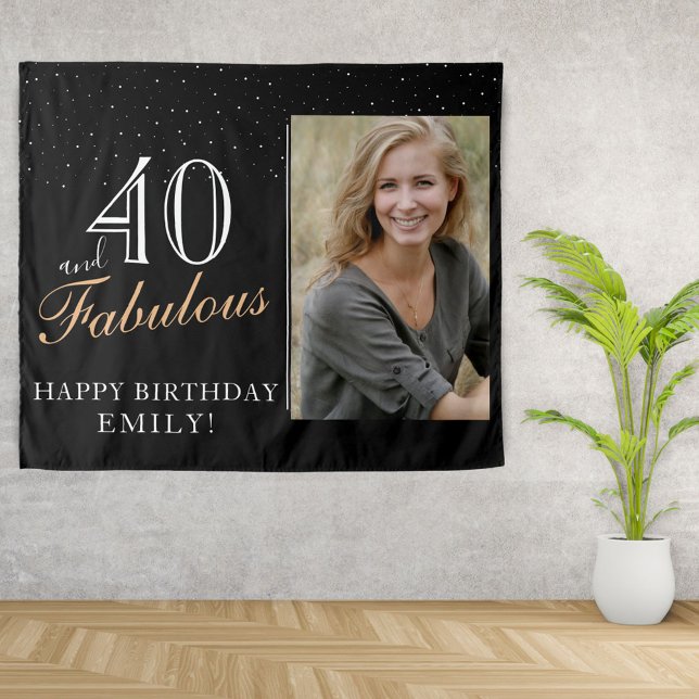 40 and Fabulous Modern Black 40th Birthday Photo  Tapestry (Creator Uploaded)