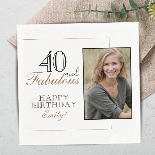 40 and Fabulous Modern Elegant Birthday Photo Napkins