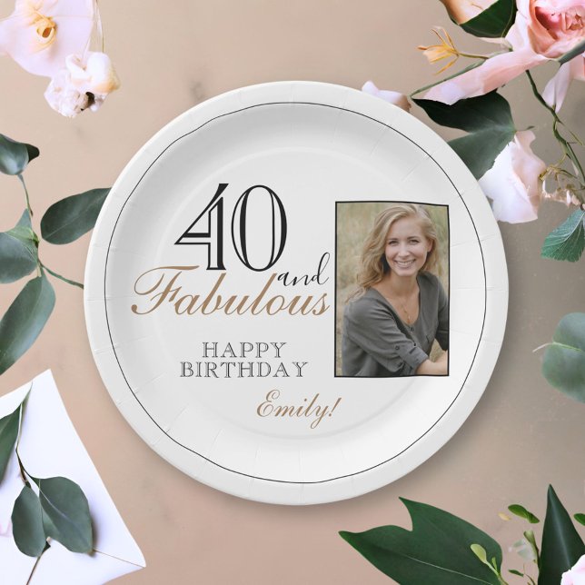 40 and Fabulous Modern Elegant Birthday Photo Paper Plates (Creator Uploaded)