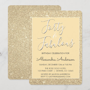 40 and Fabulous Modern Gold Glitter Invitation