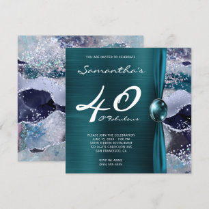 40 and Fabulous Ocean Blue Teal Agate Birthday Invitation