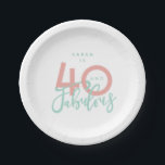 40 and fabulous paper plates<br><div class="desc">Celebrate your special birthday in style with this blush and mint 40 and fabulous birthday plate. Change the background colour to customize. Part of a collection.</div>