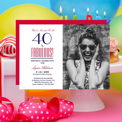 40 and Fabulous Photo 40th Birthday Party Invitation