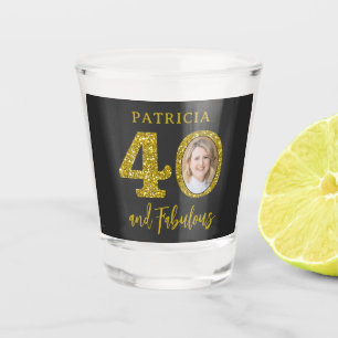 40 and Fabulous Photo Black Gold 40th Birthday Shot Glass