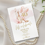 40 and Fabulous PInk 40th Birthday Invitation<br><div class="desc">Celebrate in style with this elegant pink and gold 40th birthday design, featuring watercolor champagne, high heels, sparkling balloons, and soft blush florals. Perfect for a fabulous woman turning forty, this invitation sets the tone for a classy and unforgettable party. Easily personalize the text with the guest of honor’s name,...</div>
