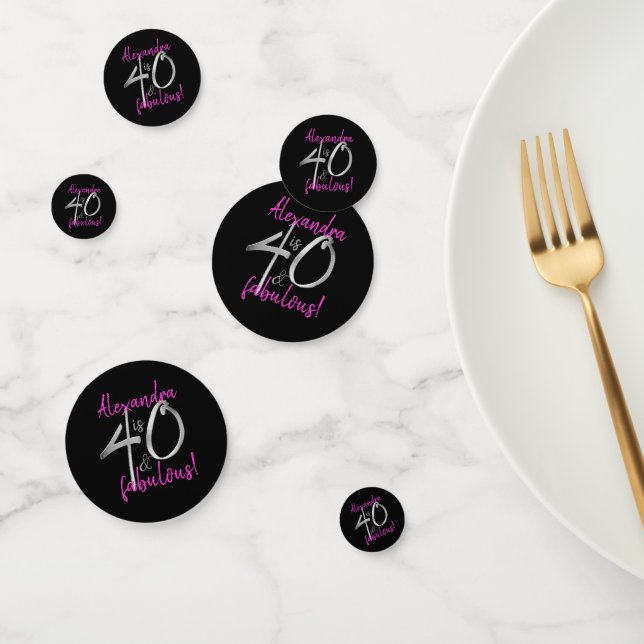 40 and Fabulous Pink and Black Personalized Confetti (Group)