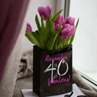 40 and Fabulous Pink and Black Personalized Medium Gift Bag