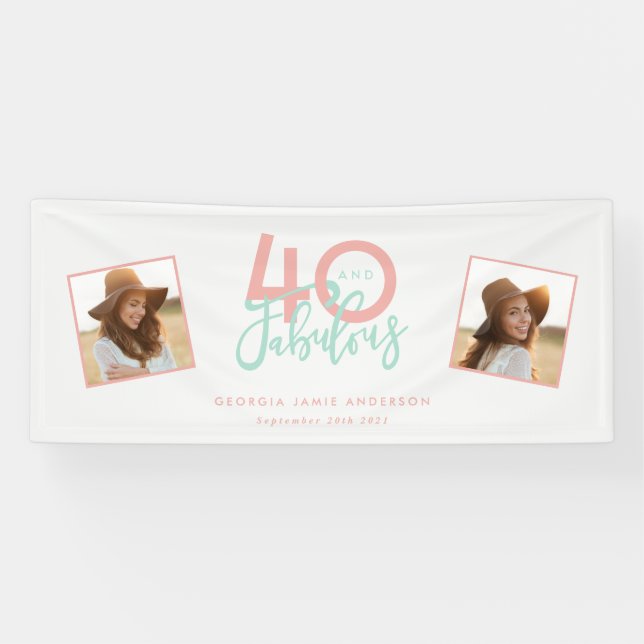 40 and fabulous pink and mint girly birthday banne banner (Horizontal)