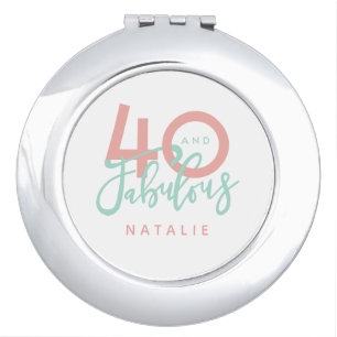 40 and fabulous pink and mint girly birthday compact mirror