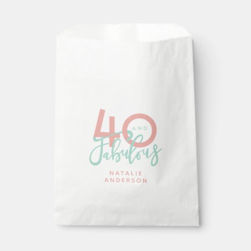 40 and fabulous pink and mint girly birthday favor bag