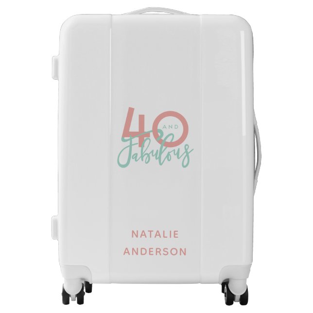 40 and fabulous pink and mint girly birthday luggage (Front)