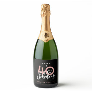 40 and fabulous pink and mint wine label