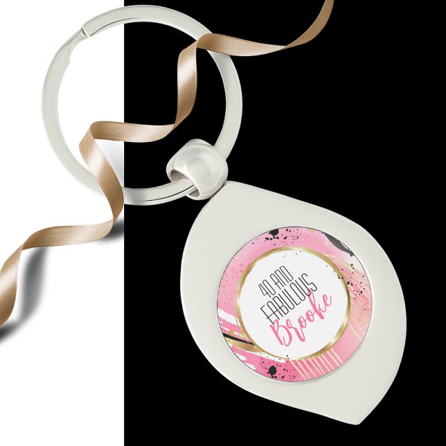 40 and Fabulous Pink Black Elegant Sophisticated Keychain (Creator Uploaded)