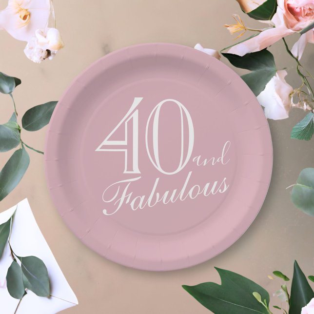 40 and Fabulous Pink Elegant Script 40th Birthday Paper Plates (Creator Uploaded)