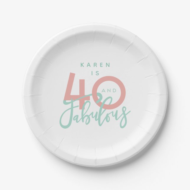 40 and fabulous pink girly birthday party paper plates (Front)