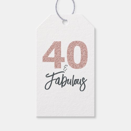 40 and Fabulous Pink Glitter Birthday Party Gift Tags