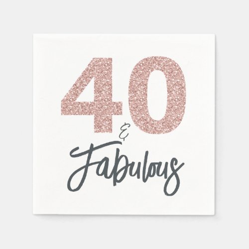 40 and Fabulous Pink Glitter Birthday Party Napkins