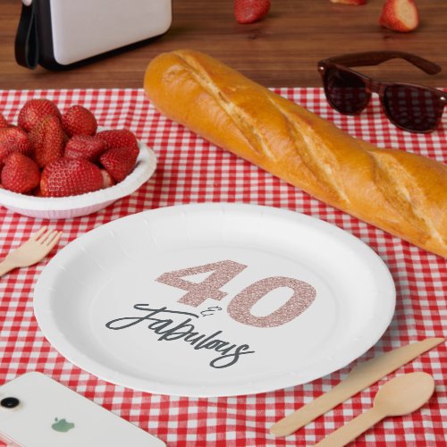 40 and Fabulous Pink Glitter Birthday Party Paper Plates