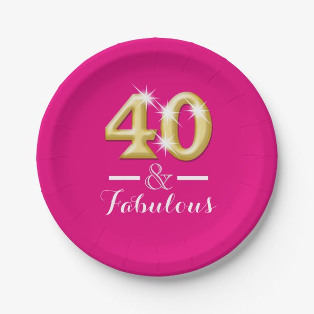 40 and fabulous pink gold birthday paper plates (Front)