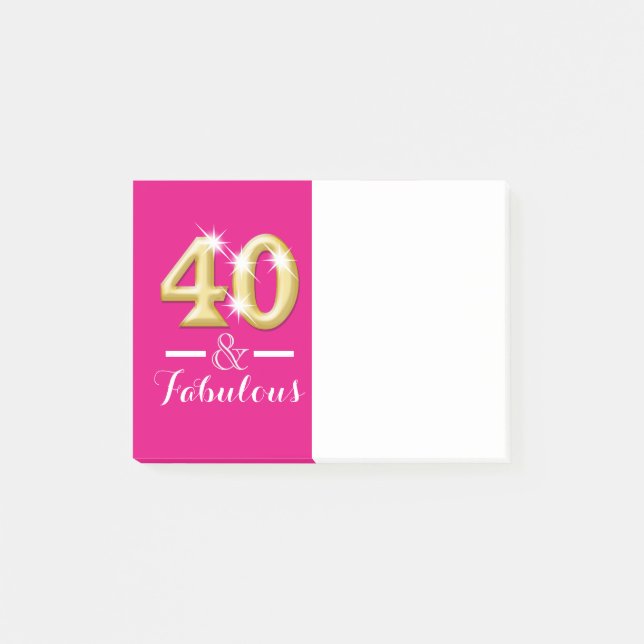 40 and fabulous pink gold birthday post-it notes (Front)