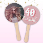40 and Fabulous Pink Photo 40th Birthday  Hand Fan<br><div class="desc">40 and Fabulous Pink Photo 40th Birthday Party  Hand Fan. 40 and fabulous text in trendy white script on a pink background. Personalize it with your photo and the age.</div>