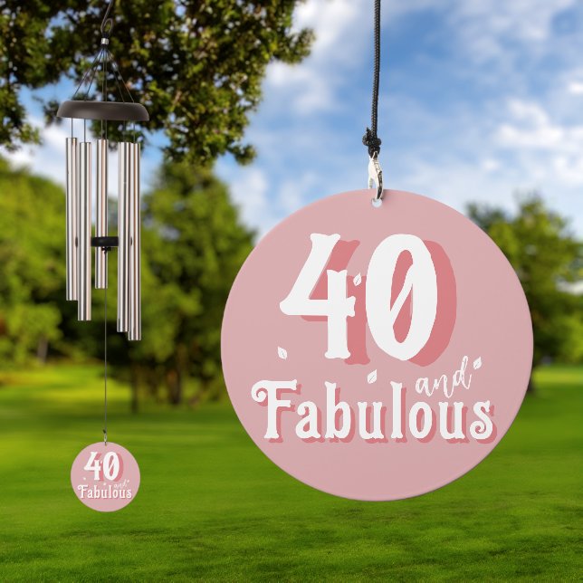 40 and Fabulous Pink Photo 40th Birthday Wind Chime (Outdoor)