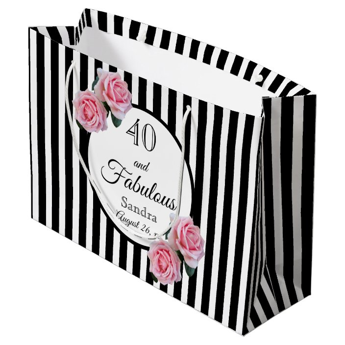 pink and white striped gift bags