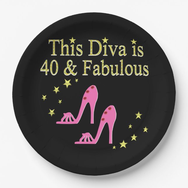 40 AND FABULOUS PINK SHOE QUEEN DESIGN PAPER PLATES (Front)