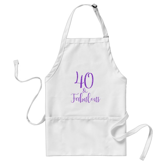 40 and Fabulous Purple Glitter Adult Apron (Front)