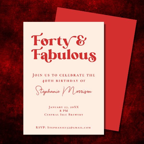 40 and Fabulous Red Bold Typography Birthday Invitation