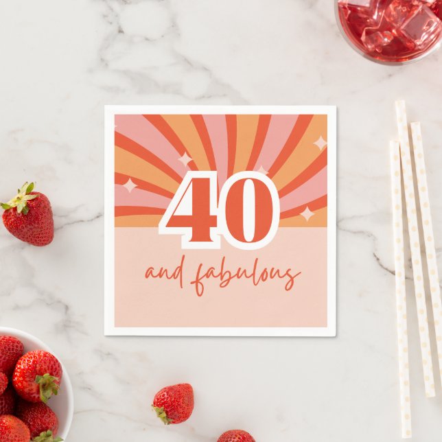"40 and fabulous", retro bright peach  napkins (Insitu)