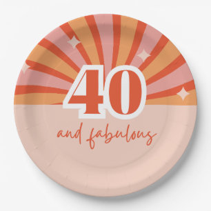 "40 and fabulous", retro bright peach paper plates