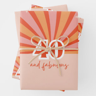 40 and fabulous, retro bright peach  wrapping paper sheets