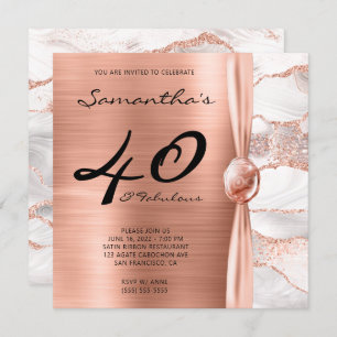 40 and Fabulous Rose Gold and White Agate Birthday Invitation