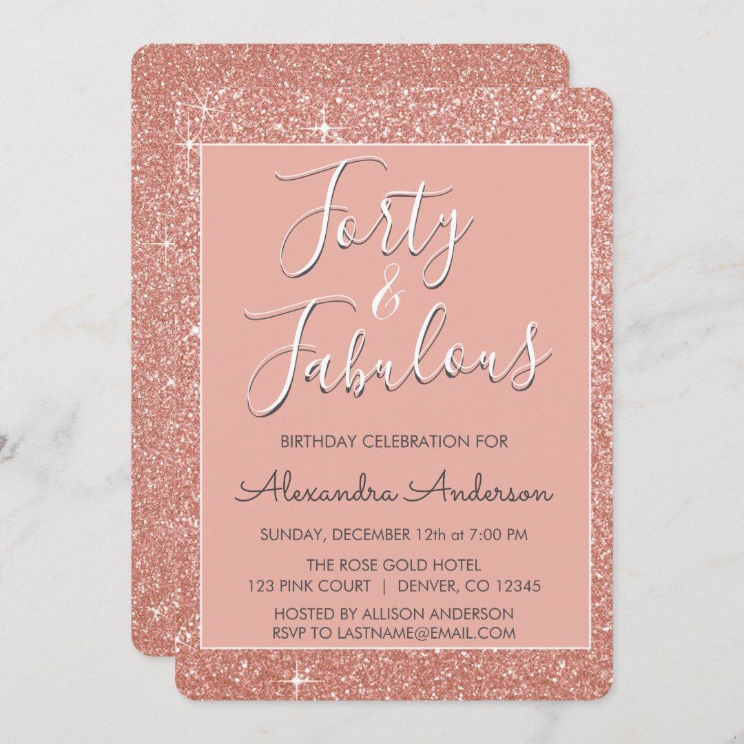 40 And Fabulous Rose Gold Blush Pink Glitter Gift Tags | Zazzle