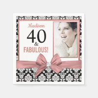 40 and Fabulous Rose gold bow damask 40th Birthday