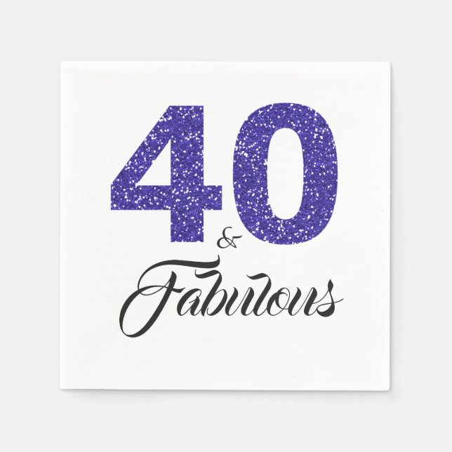 40 and Fabulous Royal Blue Glitter Birthday Party Napkins (Front)
