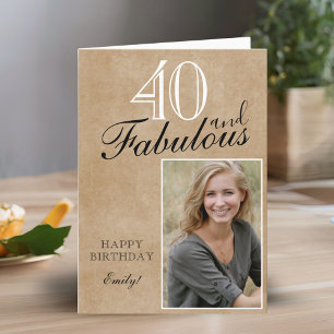 40 and Fabulous Rustic Elegant Birthday Photo  Card