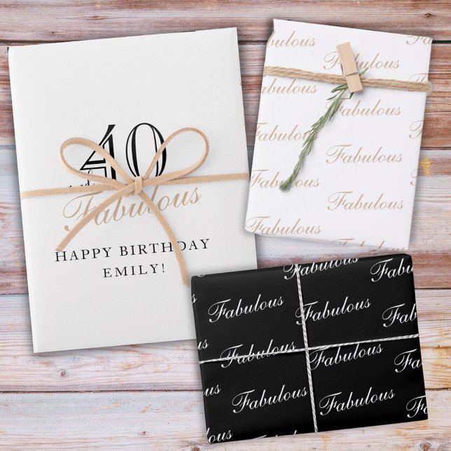 40 and Fabulous Script Modern Woman 40th Birthday Wrapping Paper Sheets (Creator Uploaded)
