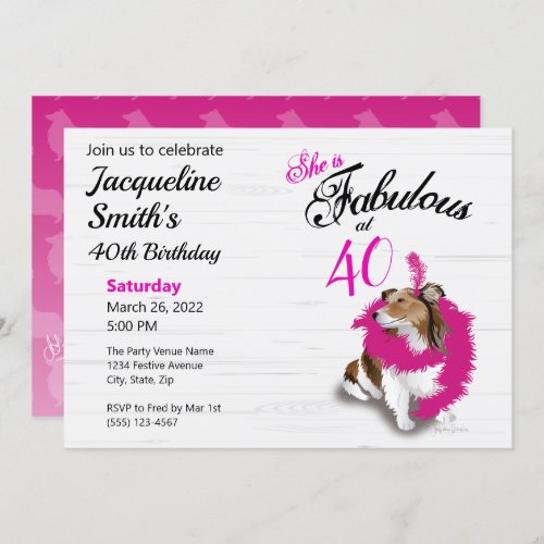 40 and Fabulous Sheltie Pink Scarf Invitation