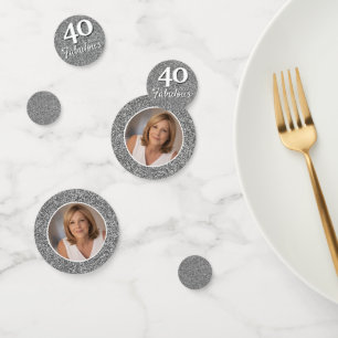 40 and Fabulous Silver Glitter Photo 40th Birthday Confetti