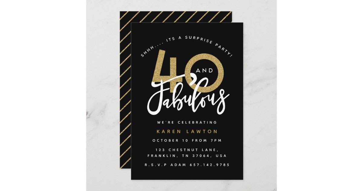 40 and fabulous surprise birthday party invitation | Zazzle