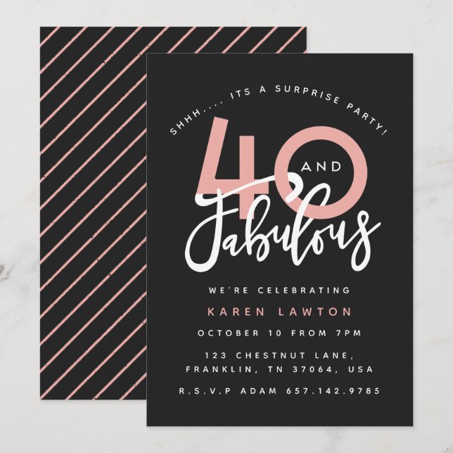 40 and fabulous surprise birthday party invitation (Front/Back)