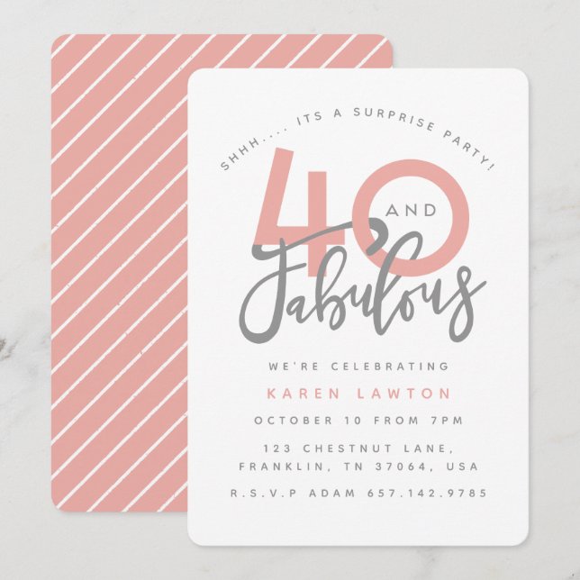 40 and fabulous surprise birthday party invitation (Front/Back)