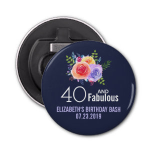 40 and Fabulous Text - Watercolor Floral Birthday Bottle Opener