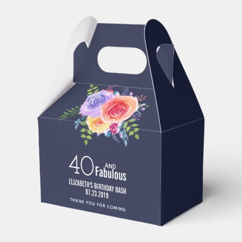 40 and Fabulous Text _ Watercolor Floral Birthday Favor Boxes